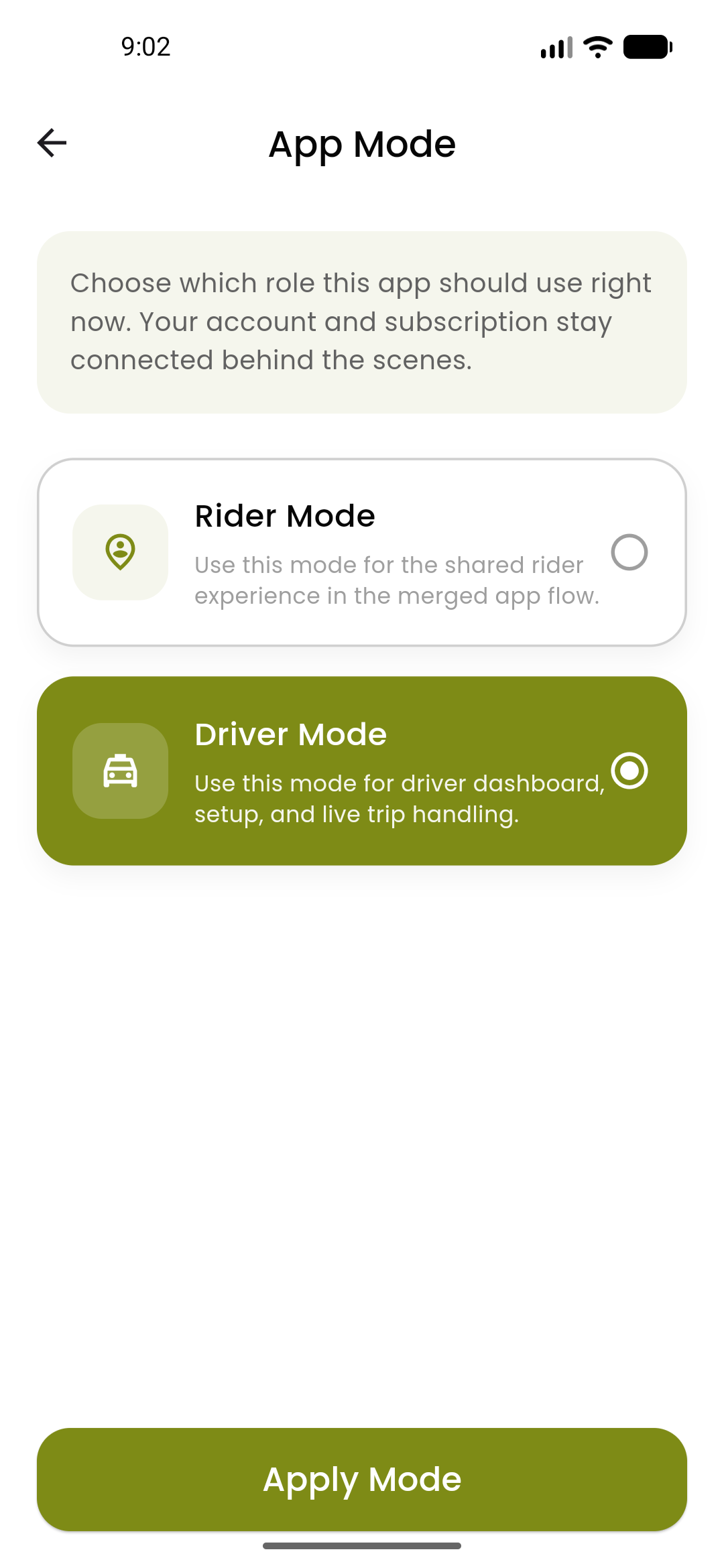 TOGO ride booking screen